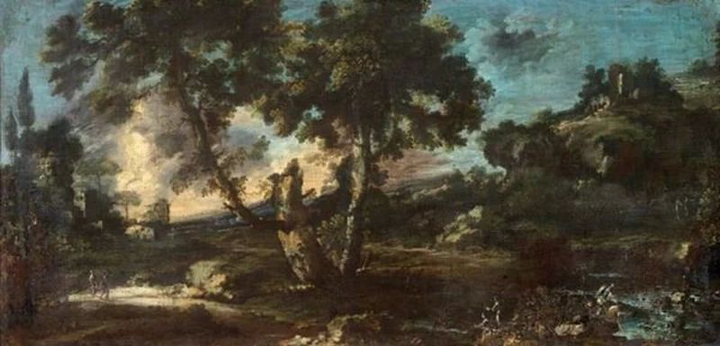 Giuseppe Zola-36-Paesaggio fluviale con figure - attribuito